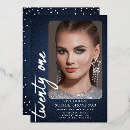Glam Denim Diamonds Blue Jeans 21. Geburtstag Foto Folieneinladung