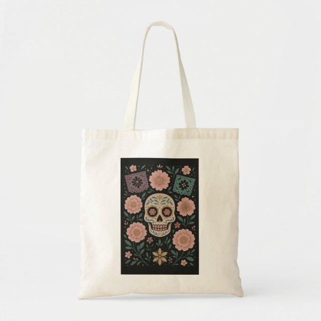 Glam Día de los Muertos Sugar Skull Tote Bag Tragetasche (Vorne)