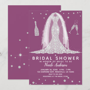 Glam-Diamant-Hochzeitskleid-Beeren-Brautdusche Einladung