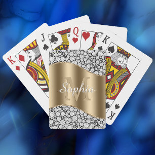 Glam-Diamanten auf Schwarz, Gold-Monogramm, Schrif Spielkarten