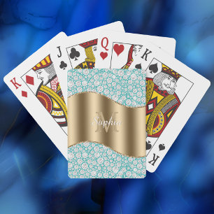 Glam-Diamanten auf Türkis, goldenes Monogramm, Sch Spielkarten
