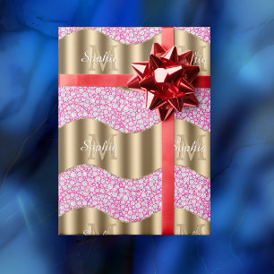 Glam Diamanten Fuchsia, Gold Monogramm, Schriftnam Geschenkpapier