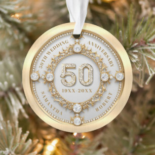 Glam Diamond & Gold Rahmen 50. Hochzeitstag Ornament