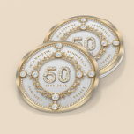 Glam Diamond & Gold Rahmen 50. Hochzeitstag Runder Pappuntersetzer<br><div class="desc">Glam funkelndes weißes Diamant Set in goldfarbenem Wirblen Rahmen,  50. Hochzeitstag Mauerwerk Uhr. Anpassbarer Text in veränderbarer Schriftart-Farbe. Bilder von Diamanten und Gold wurden mit Text zu Bildgenerator erstellt.</div>