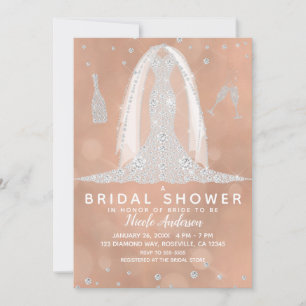 Glam Diamond Hochzeitskleid Brautparty Einladung