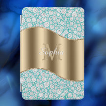 Glam Diamonds auf Aquamarin, Gold Monogram, Script