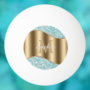 Glam Diamonds auf Aquamarin, Gold Monogram, Script Tischtennisball