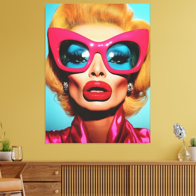 Glam Diva in Retro Shades Leinwanddruck (Insitu (Wohnzimmer))