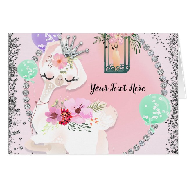 Glam Diva Llama Princess Whimsical Birthday Party (Vorderseite (Horizontal))