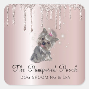 Glam Dog Grooming Service Pink Glitzer Tropfen Quadratischer Aufkleber