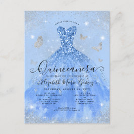 Glam Dusty Blue Silver Glitzer Gown Quinceanera Postkarte