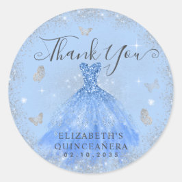 Glam Dusty Blue Silver Gown Quinceañera Vielen Dan Runder Aufkleber