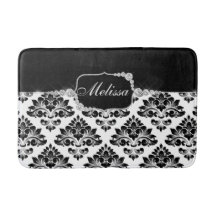 Glam Elegant Schwarz-weiß Damask Diamonds Bath Mat
