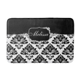 Glam Elegant Schwarz-weiß Damask Diamonds Bath Mat Badematte