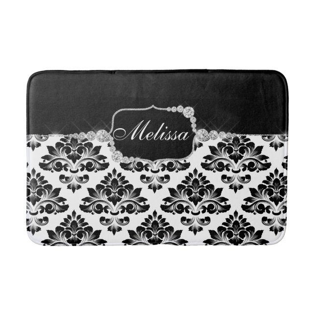 Glam Elegant Schwarz-weiß Damask Diamonds Bath Mat Badematte (Vorderseite)