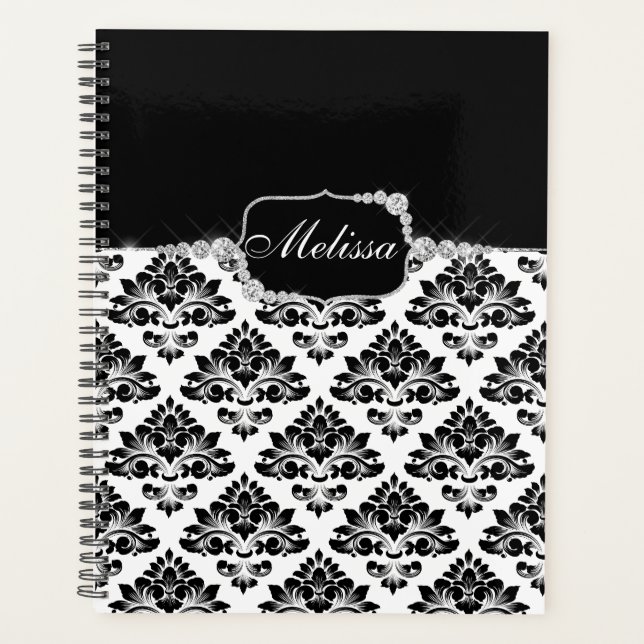 Glam Elegant Schwarz-weiß Damask Diamonds Bath Mat Planer (Vorderseite)