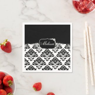 Glam Elegant Schwarz-weiß Damask Diamonds Bath Mat Serviette