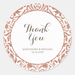 Glam Elegante Imitate Rose Gold Glitzer Damask Hoc Runder Aufkleber
