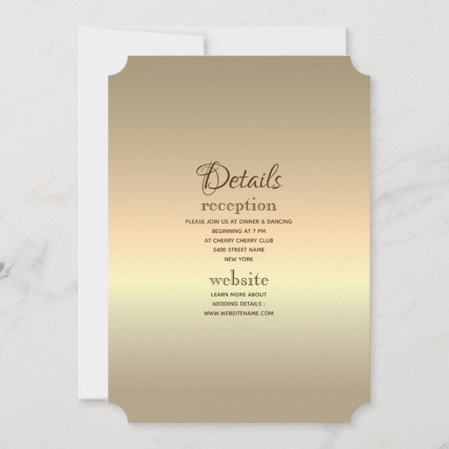 Glam Elegante Minimalistische Gold Wedding Details Einladung (Vorderseite)