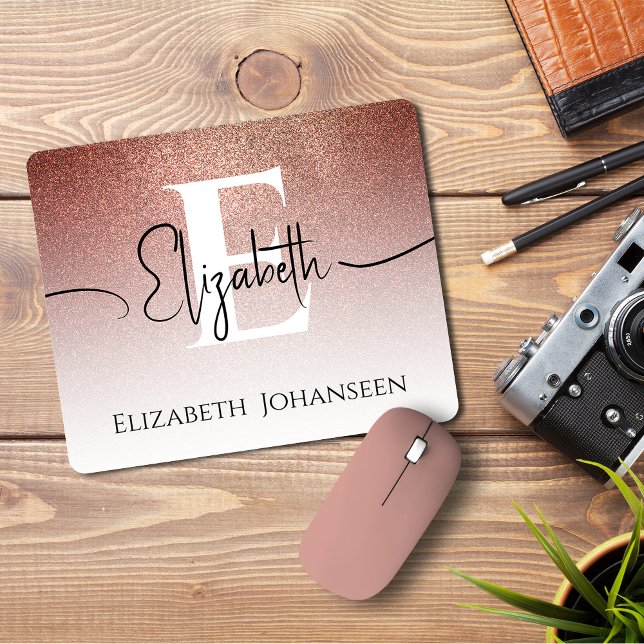 Glam Elegante Rose Gold Glitzer Mit Monogramm Mousepad (Von Creator hochgeladen)