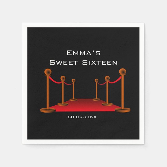 Glam Eleganter schwarzer und roter Teppich Sweet 1 Serviette (Vorderseite)