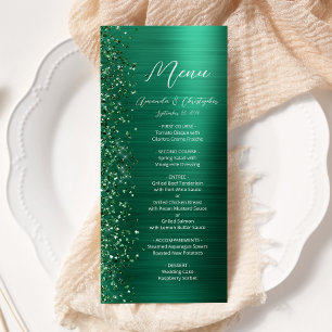 Glam Emerald Green Glitzer Brushed Metal Wedding Menükarte