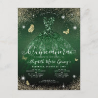 Glam Emerald Green Gold Glitzer Gown Quinceanera