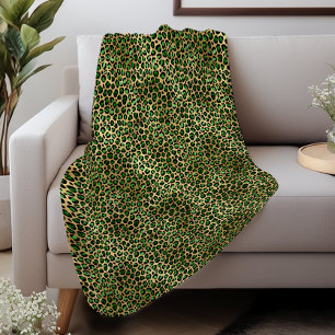 Glam Emerald Green Gold Leopard Spots Muster Sherpadecke
