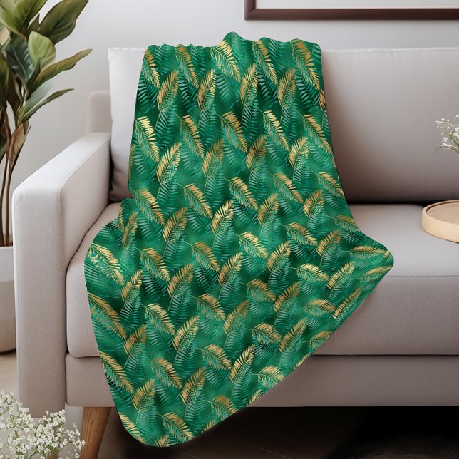 Glam Emerald Green Gold Tropical Foliage Sherpadecke (Von Creator hochgeladen)
