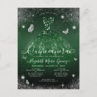 Glam Emerald Green Silver Glitzer Gown Quinceanera