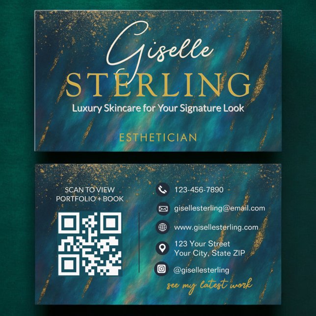 Glam Esthetician Opal Stone QR Code Visitenkarte (Von Creator hochgeladen)