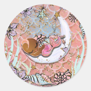 Glam Ethnische Meerjungfrau Baby Shower Geburtstag Runder Aufkleber
