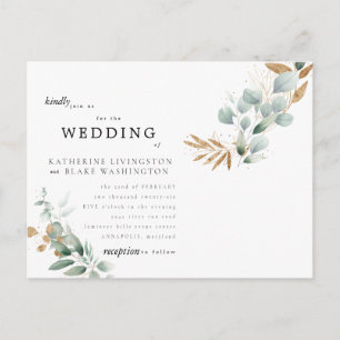 Glam Eucalyptus Budget II Postcard Wedding Einladungspostkarte