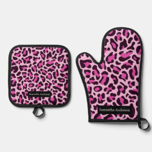 Glam Exotic Kitchen: Rosa Leopard Printwerbung Ofenhandschuh & Topflappen-Set