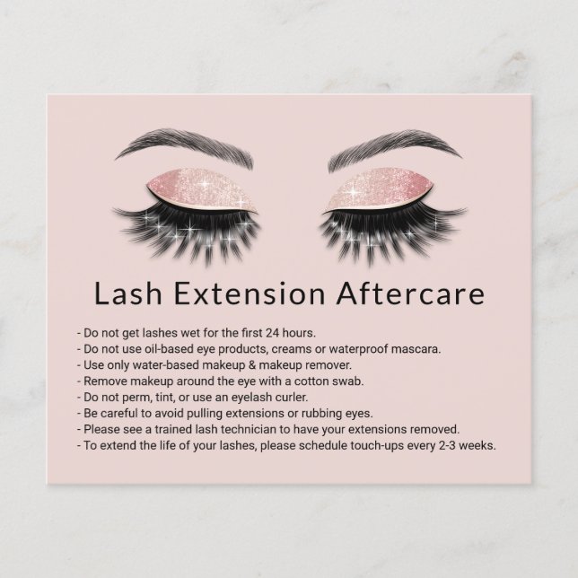Glam Eyelash Erweiterungen Makeup Artist Aftercare Flyer (Vorne)