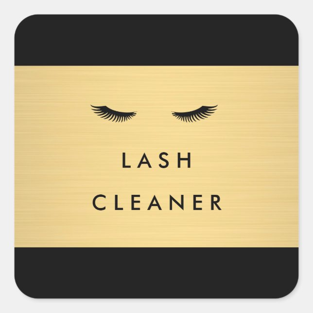 Glam Eyelashes Black and Gold Lash Cleaner Quadratischer Aufkleber (Vorderseite)