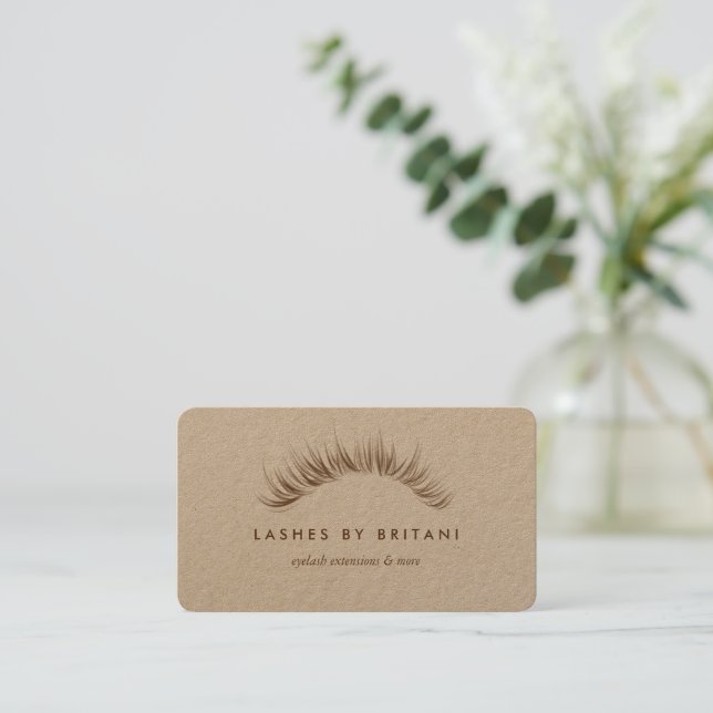 Glam Eyelashes braunen Text Business Card Visitenkarte (Stehend Vorderseite)