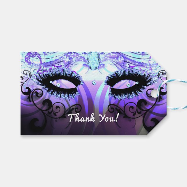 Glam Eyelashes Lila Masquerade Gastgeschenk Geschenkanhänger (Vorderseite (Horizontal))