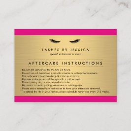 Glam Eyelashes Pink und Gold Aftercare Card Visitenkarte