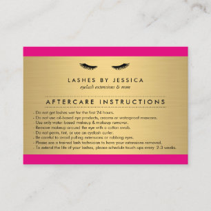Glam Eyelashes Pink und Gold Aftercare Card Visitenkarte