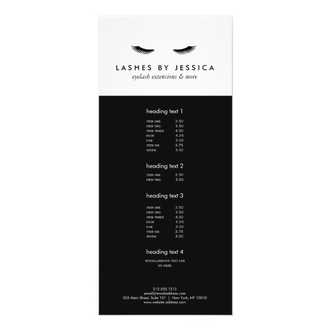 Glam Eyelashes Schwarz und Weiß Werbekarte (Vorne)