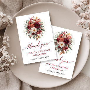 Glam Fall Burgunder Florale Hochzeit Danke Karte