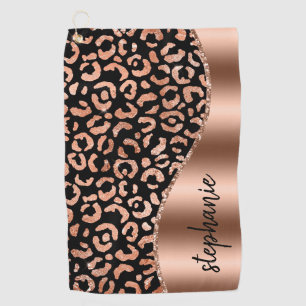Glam Faux Folie Leoparden Punkte Roségold Schwarz  Golfhandtuch