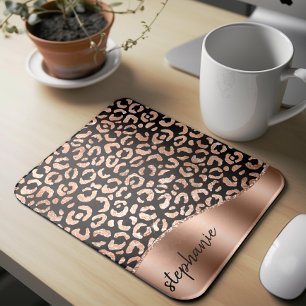 Glam Faux Folie Leoparden Punkte Roségold Schwarz Mousepad