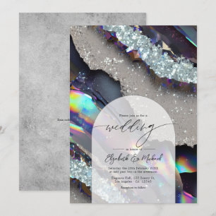 Glam Faux Holografische Achat-Geode Hochzeits-QR-C Einladung