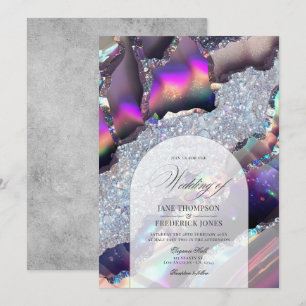 Glam Faux Holografischer Achat-Marmor Geode Hochze Einladung