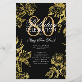 Glam Floral 80. Geburtstag Programm Gold Black Men Flyer