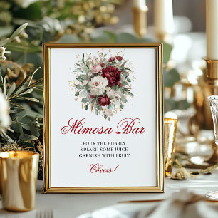 Glam Floral Mimosa Bar Blush Burgund Gold Schild