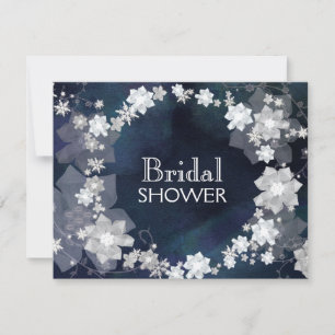 Glam Floral Wreath Navy Blue Winter Brautparty Einladung