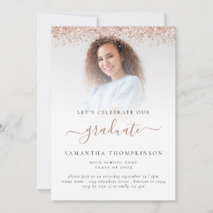 Glam Foto Rose Gold Glitzer Abschluss 2024 Einladung